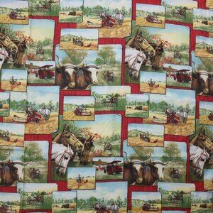 Horse Farm Tractor Fabric 34 x 44 Yard VIP Cranston Quilt Craft Sew Plant Field